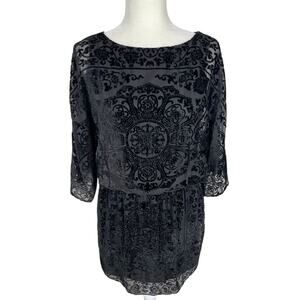 Beaded Burnout Velvet Tunic Dress Black Size Medium Holiday New Year's Unique